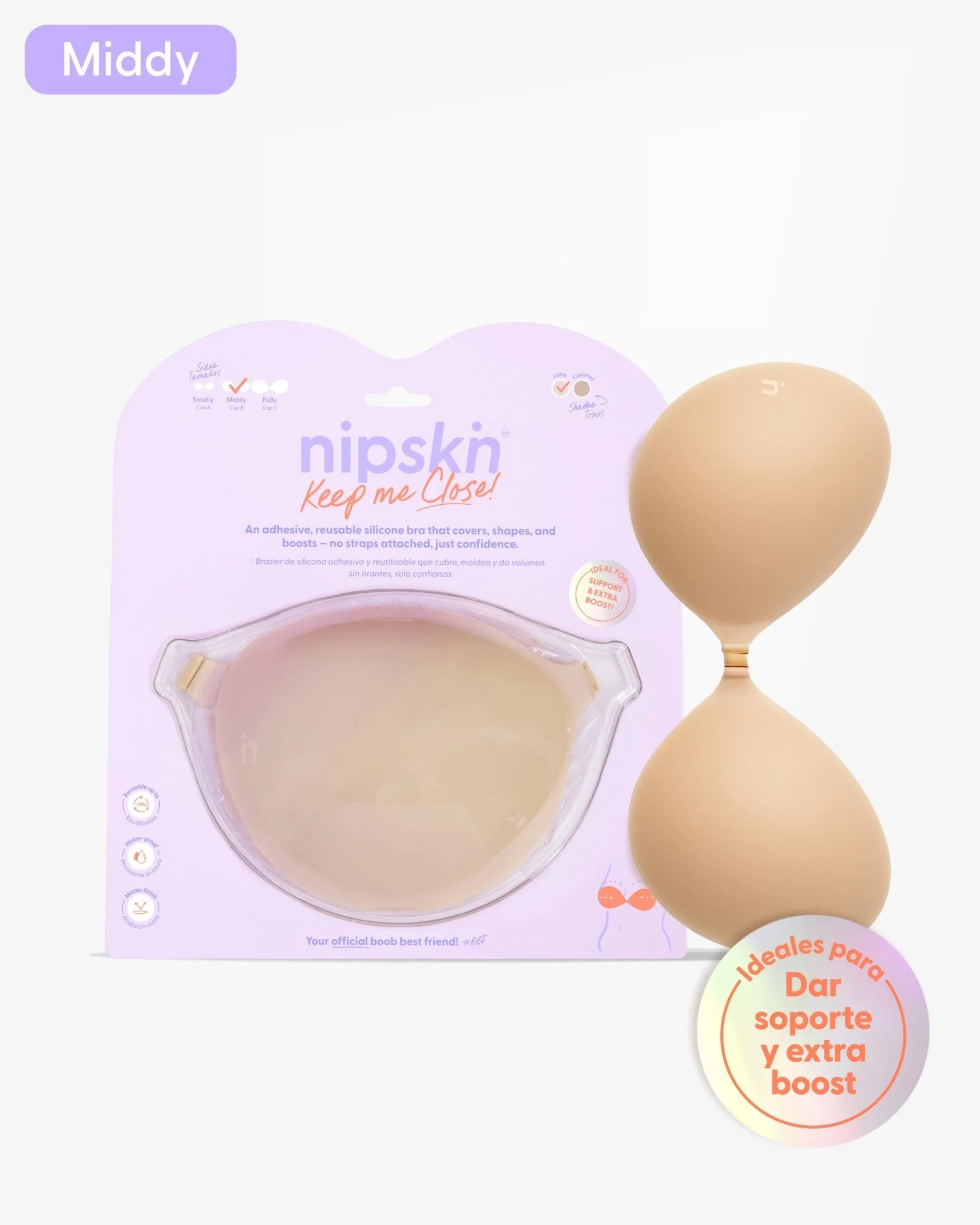 Brasier Invisible Adhesivo de Silicona,  Keep Me Close - Nipskin® (latte, Middy (Copa B))
